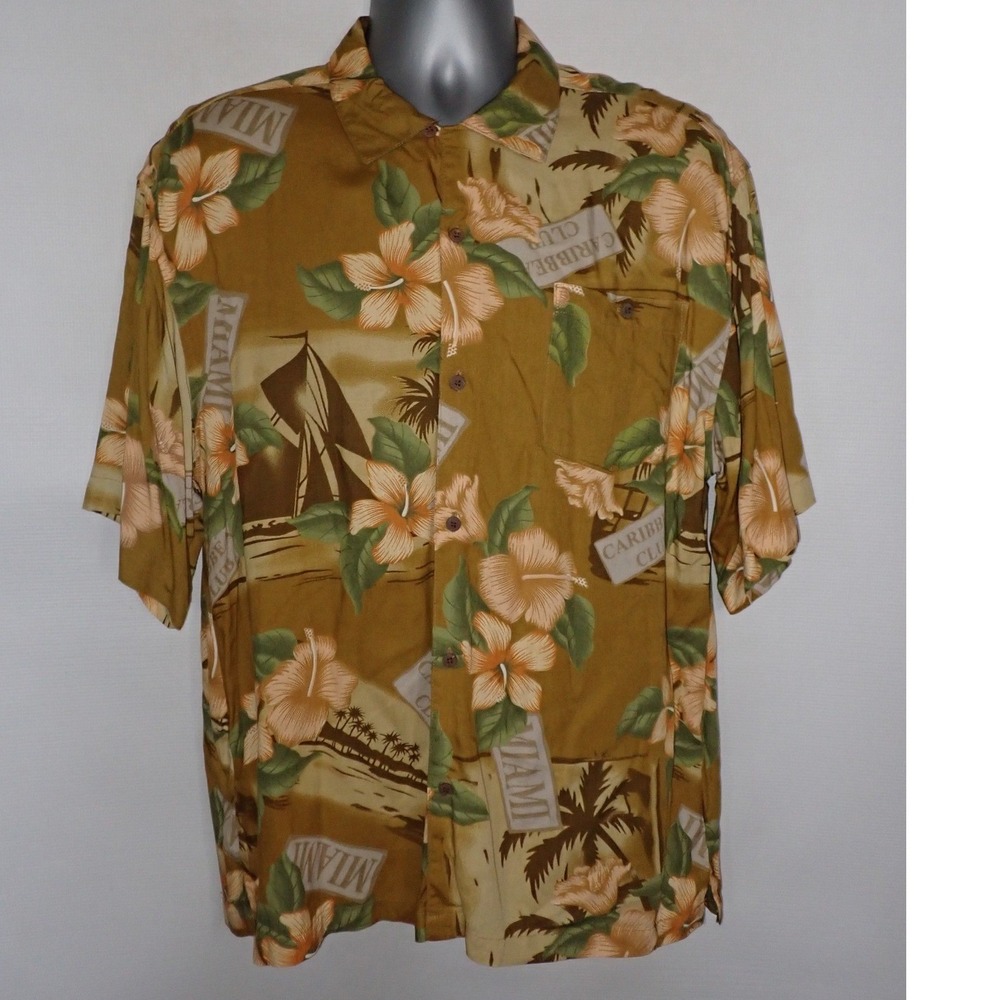 Tony Lambert Men's Caribbean Club Miami Floral Button Up Shirt Large Vintage